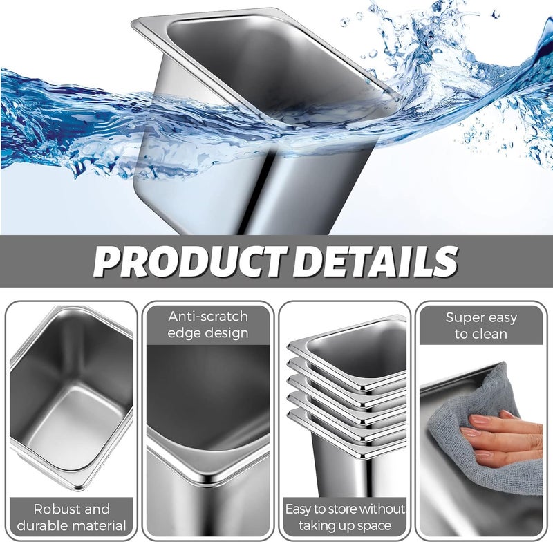 Rtteri 16 Pcs 1/6 Pan 6 Inch Deep Metal Hotel Steam Table Pan Stainless Steel Restaurant Food Prep Tray Buffet Container with 2 Tong and 4 Spoon for Catering Commercial Kitchen Equipment - Image 5