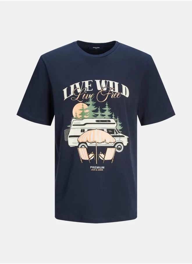 جاك اند جونز Front Graphic Print Crew Neck T-Shirt