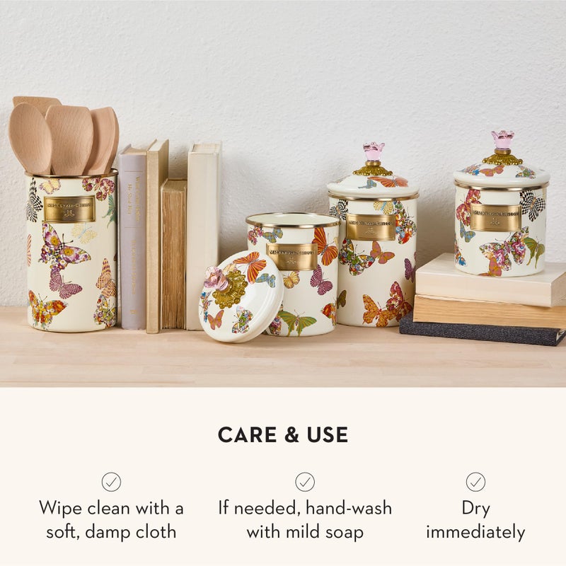 mackenzie childs MACKENZIE-CHILDS Butterfly Garden Enamel Canister, Pretty Kitchen Storage Container with Lid, Small - Image 5