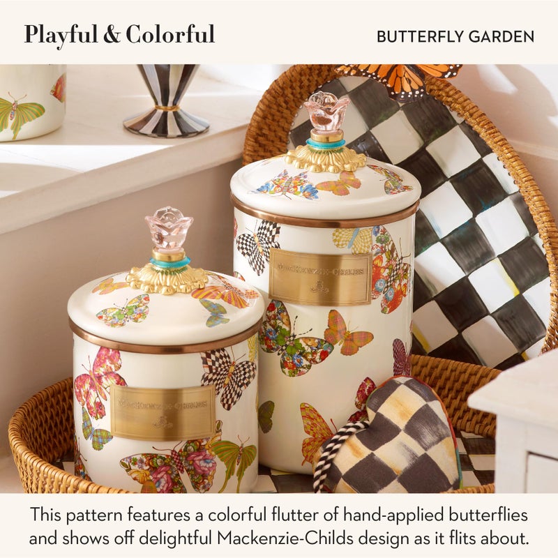 mackenzie childs MACKENZIE-CHILDS Butterfly Garden Enamel Canister, Pretty Kitchen Storage Container with Lid, Small - Image 3