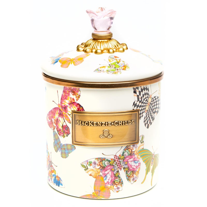 mackenzie childs MACKENZIE-CHILDS Butterfly Garden Enamel Canister, Pretty Kitchen Storage Container with Lid, Small - Image 1