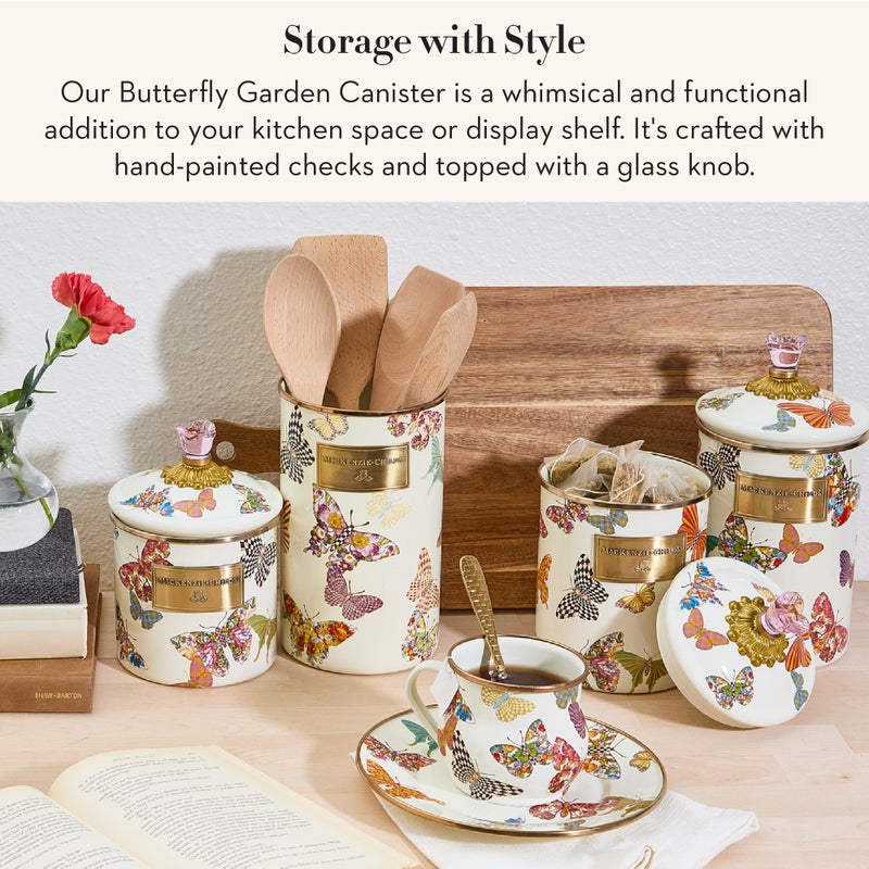 mackenzie childs MACKENZIE-CHILDS Butterfly Garden Enamel Canister, Pretty Kitchen Storage Container with Lid, Small - Image 2