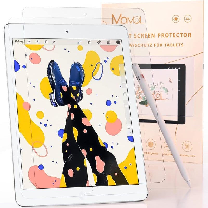 Mamol Pack of 2 Paper Screen Protectors Compatible with iPad Pro 9.7 Inch (2018/2017.6/5Generation) & iPad Air 2/1, Matte Paper Film, Anti-Glare for Drawing, Writing and Notes, Like Paper Screen Protector - Image 1