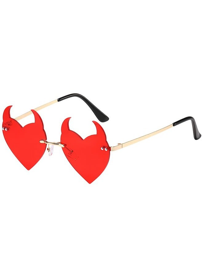 Junsika Rimless Devil Heart Sunglasses for Women Trendy Novelty Halloween Party Demon Horns Red Sunglasses UV400 Protection - Image 1