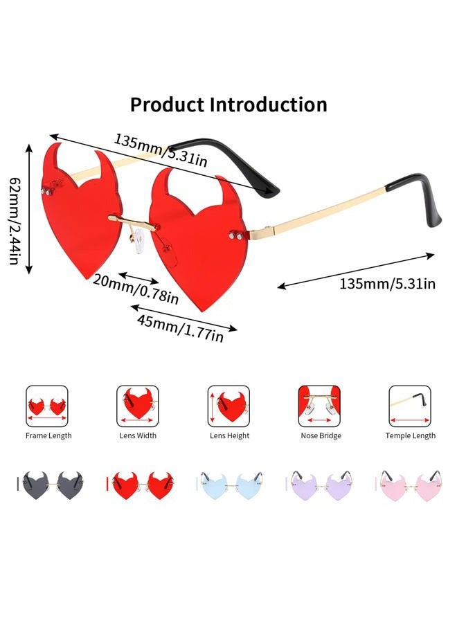 Junsika Rimless Devil Heart Sunglasses for Women Trendy Novelty Halloween Party Demon Horns Red Sunglasses UV400 Protection - Image 4
