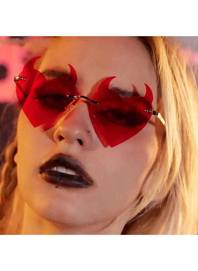 Junsika Rimless Devil Heart Sunglasses for Women Trendy Novelty Halloween Party Demon Horns Red Sunglasses UV400 Protection - Image 3