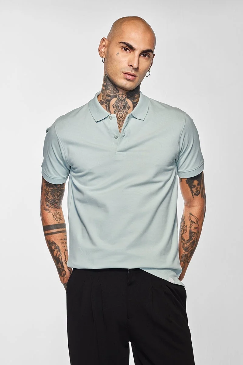 SNITCH Core Lab Light Blue Solid Polo T-Shirt
