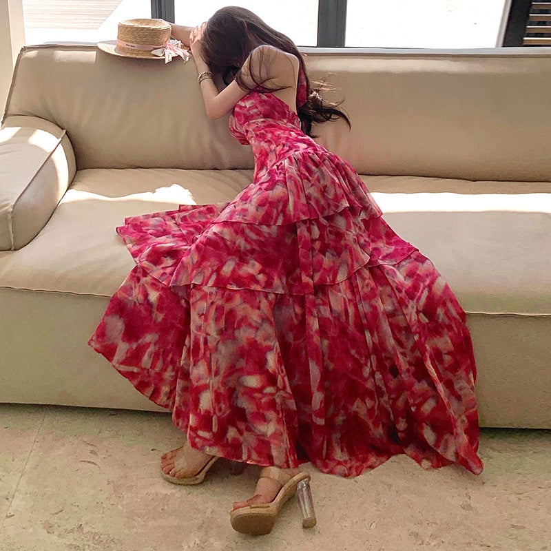 Women's Halter Neck Tie-Dye High Waist Long Maxi Beach Dress - Image 1
