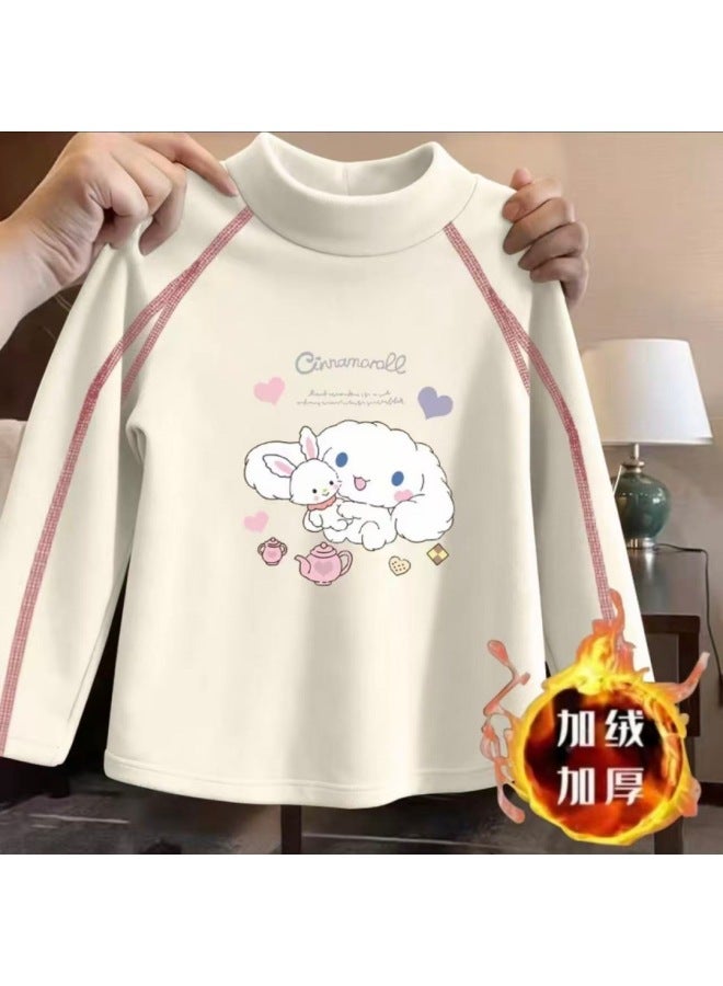 Girls' Fleece-lined Base Shirt Autumn And Winter Popular Long-sleeve T-shirt Baby Half-high Collar Sweet Cute Top Trendy