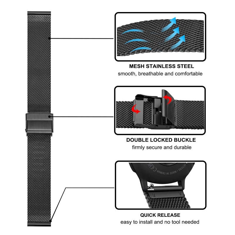 TRUMiRR Band Sets for Garmin Vivoactive 6 5 3 / Approach S50 S44, 20mm Solid Stainless Steel Watchband + Mesh Strap for Forerunner 570 42mm / Venu Sq 2 - Image 3
