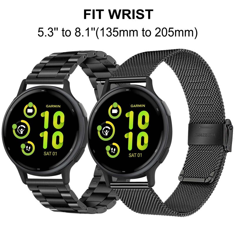 TRUMiRR Band Sets for Garmin Vivoactive 6 5 3 / Approach S50 S44, 20mm Solid Stainless Steel Watchband + Mesh Strap for Forerunner 570 42mm / Venu Sq 2 - Image 2