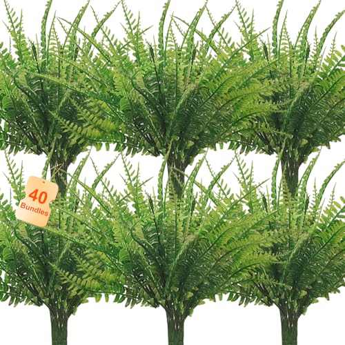 Coreland 40 Pcs Artificial Boston Fake Fern Plants Bushes Faux Plants Shrubs Greenery UV Resistant for House Office Garden Indoor Outdoor Dcor - Image 1