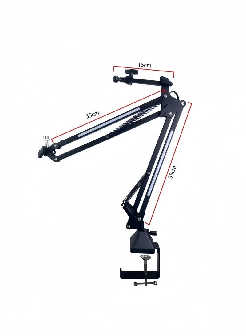Sisily Microphone Stand with Mobile Phone Holder-Microphone Boom Arm Stand with Phone Holder – Adjustable Folding Desk Mount Mic & Phone Dual Clamp for Streaming & Recording - Image 4