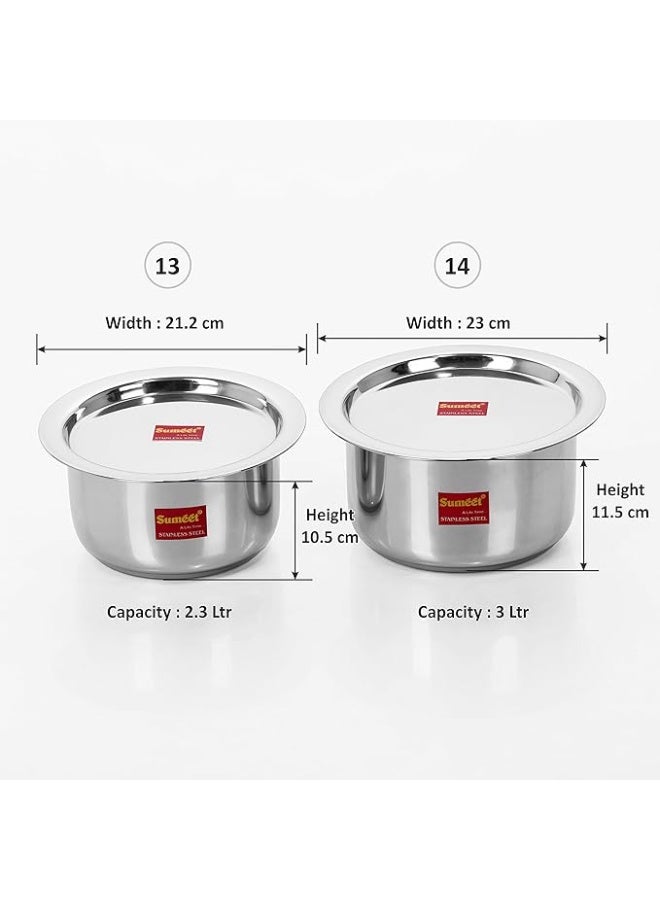 Sumeet 2 Pcs Stainless Steel Induction & Gas Stove Friendly Container Set/Tope/Cookware Set with Lids - Size No.13 & No.14 (2.3L, 3L) - Image 4