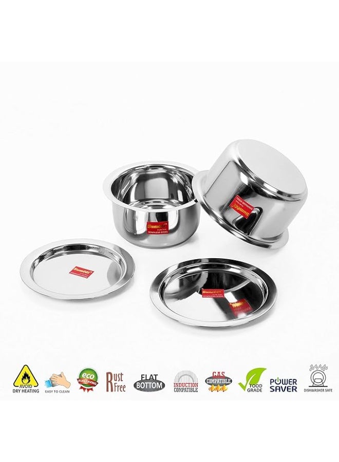 Sumeet 2 Pcs Stainless Steel Induction & Gas Stove Friendly Container Set/Tope/Cookware Set with Lids - Size No.13 & No.14 (2.3L, 3L) - Image 3
