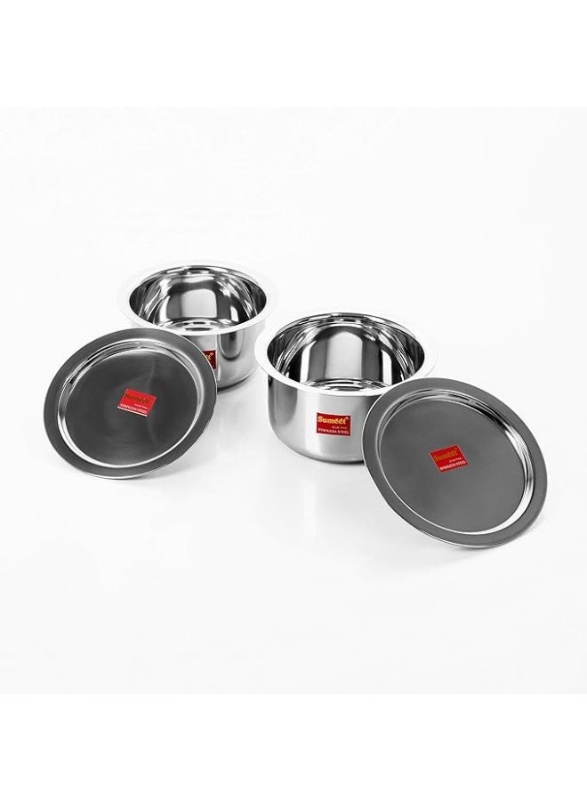 Sumeet 2 Pcs Stainless Steel Induction & Gas Stove Friendly Container Set/Tope/Cookware Set with Lids - Size No.13 & No.14 (2.3L, 3L) - Image 2