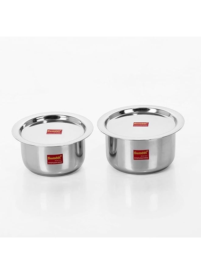 Sumeet 2 Pcs Stainless Steel Induction & Gas Stove Friendly Container Set/Tope/Cookware Set with Lids - Size No.13 & No.14 (2.3L, 3L) - Image 1
