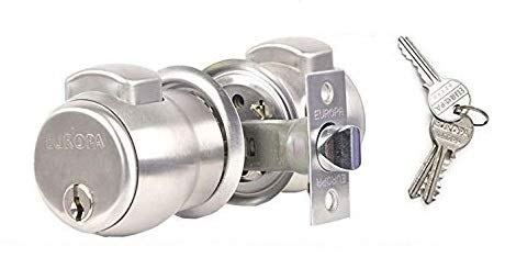 Europa Feather Touch Press Button Cylindrical Lock C120SS with 3 Normal Keys, Only for Bed Room Satin, Silver - Image 1
