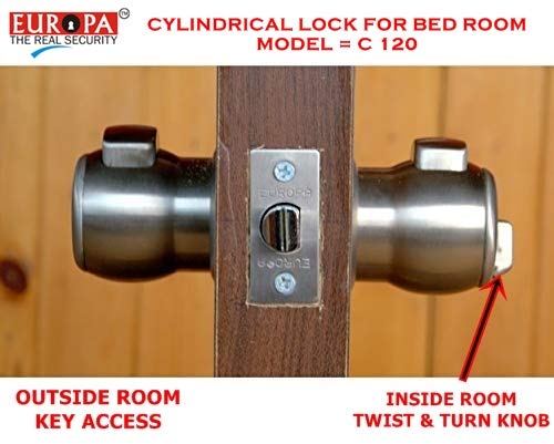 Europa Feather Touch Press Button Cylindrical Lock C120SS with 3 Normal Keys, Only for Bed Room Satin, Silver - Image 3