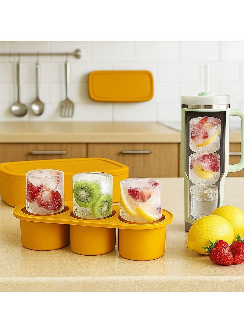 Y&D Ice Cube Tray for Stanley Cup for 30-40oz Ice Cube Mold with Spill-Resistant Lid 3 Hollow Cylinder Ice Cube Tray Tumblers BPA Free Ice Cube Trays for Freezer Chilling Cocktails Drinks Coffee Easy Fill Release Ice Maker - Image 1