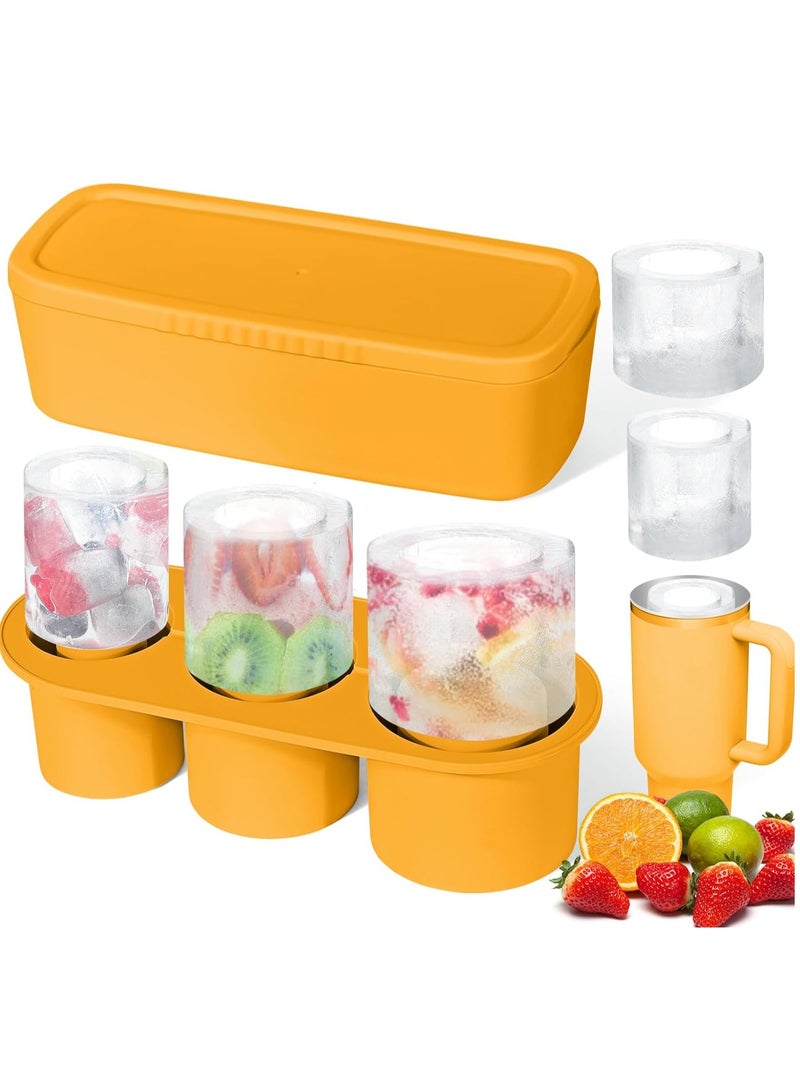 Y&D Ice Cube Tray For Stanley Cup Silicone Ice Cube Maker With Lid For 30-40Oz Tumbler For Chilling Whiskey Cocktails Drinks Coffee Easy Fill And Release Ice Maker BPA Free Orange - Image 1