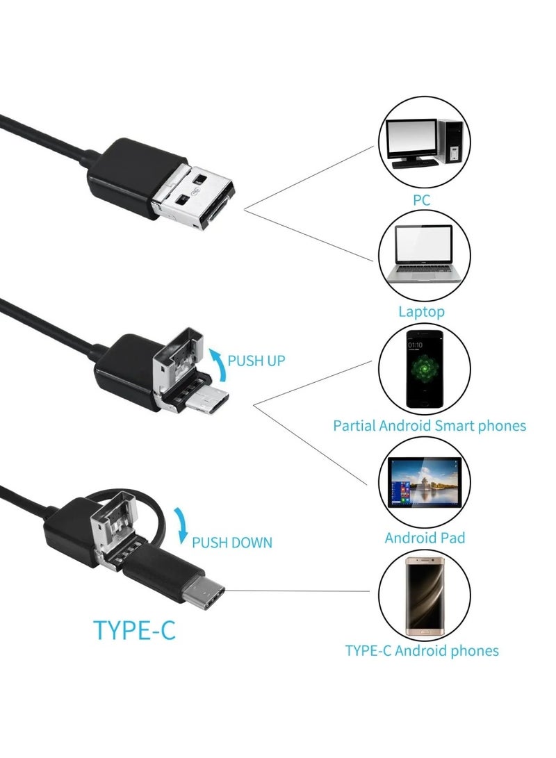 7MM Android Endoscope Camera 3 IN1 Micro USB Type C Borescope Mini Camera Waterproof LED Car Inspection For HUAWEI XIAOMI PC (Cable Length: 1m) - Image 2