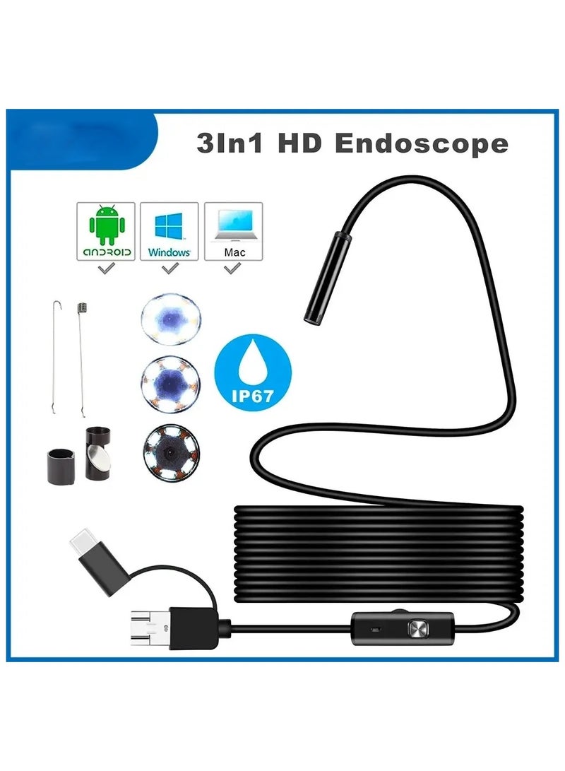 7MM Android Endoscope Camera 3 IN1 Micro USB Type C Borescope Mini Camera Waterproof LED Car Inspection For HUAWEI XIAOMI PC (Cable Length: 1m) - Image 1