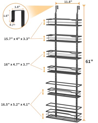 Moforoco 6-Tier Over The Door Pantry Organizer, Pantry Organization and Storage, Black Hanging Basket Cabinet Door Wall Spice Rack Shelves, Home & Kitchen Laundry Room Bathroom Essentials accessories - Image 2