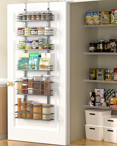 Moforoco 6-Tier Over The Door Pantry Organizer, Pantry Organization and Storage, Black Hanging Basket Cabinet Door Wall Spice Rack Shelves, Home & Kitchen Laundry Room Bathroom Essentials accessories - Image 1