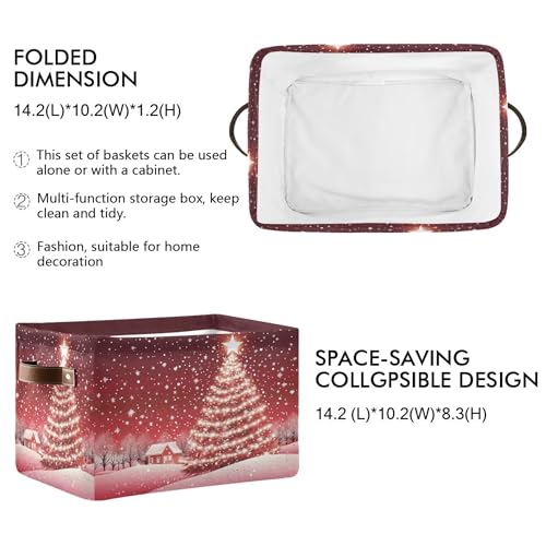 Wamika Christmas Tree Red Storage Basket with Waterproof Liner and PU Handles Xmas Winter Snow Scene Storage Bins Boxes 142 Collapsible Decorative Organizer Baskets for Bedroom Closet Office 1 Pack - Image 3