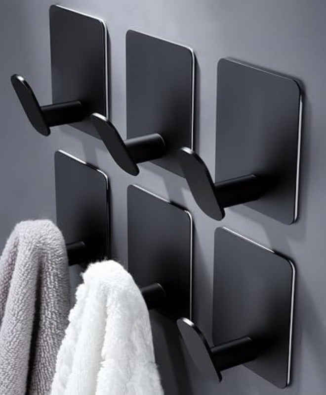 DELITON Adhesive Towel Hooks on Wall: Robe Hooks for Hanging Clothes Hats Stick on Bathroom/Kitchen SUS 304 Stainless Steel Silver - Image 1
