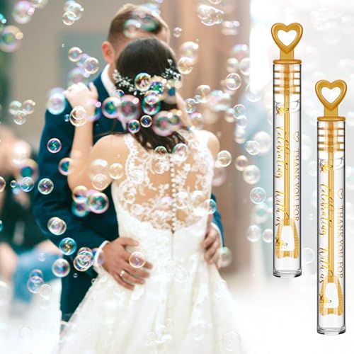 Shappy 100 Pcs Wedding Bubble Bulk Wedding Party Favors Bubble Wand for Guests Send Off with Stickers for Bridal Shower Anniversaries Celebration Goody Bag Stuffers Filler (Gold Heart) - Image 5