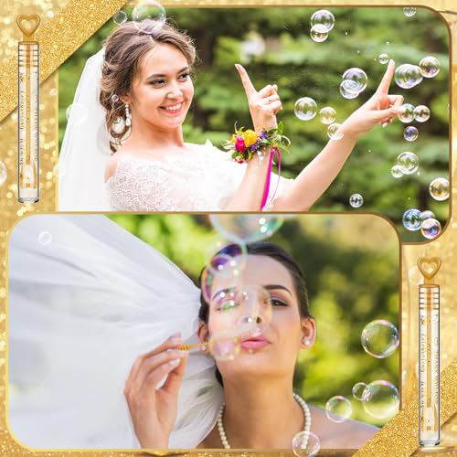 Shappy 100 Pcs Wedding Bubble Bulk Wedding Party Favors Bubble Wand for Guests Send Off with Stickers for Bridal Shower Anniversaries Celebration Goody Bag Stuffers Filler (Gold Heart) - Image 4