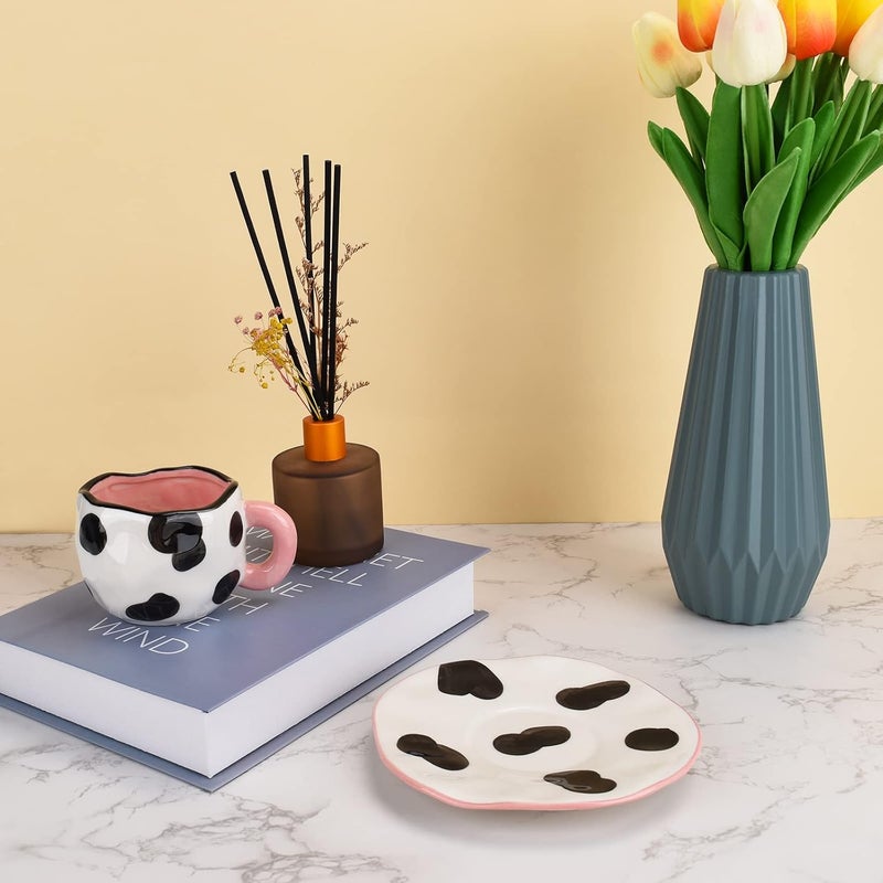 Koythin Cow Mug, Ceramic Coffee Mug with Saucer Set, Cute Cup Unique Irregular Design for Office and Home, Dishwasher and Microwave Safe, 10oz/300ml for Latte Tea Milk (Small Cow) - Image 4