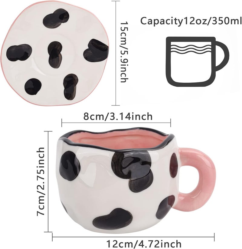 Koythin Cow Mug, Ceramic Coffee Mug with Saucer Set, Cute Cup Unique Irregular Design for Office and Home, Dishwasher and Microwave Safe, 10oz/300ml for Latte Tea Milk (Small Cow) - Image 2