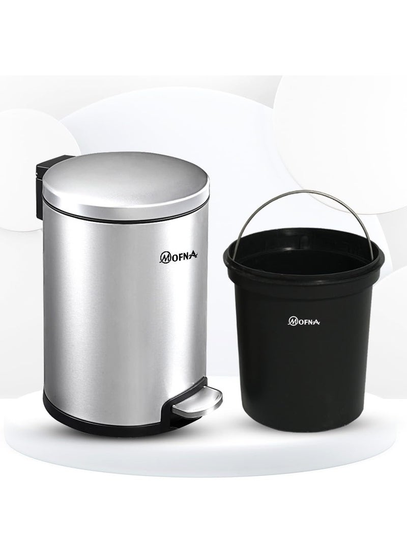 mofna mofna Stainless Steel Pedal Dustbin Foot Operated Dustbin Trashcan Papper Bin Trash Barrel Wastebasket For Kitchen Office Bathroom Home 2 Pcs Silver 7x10 Inch 5 Liter  - Image 4