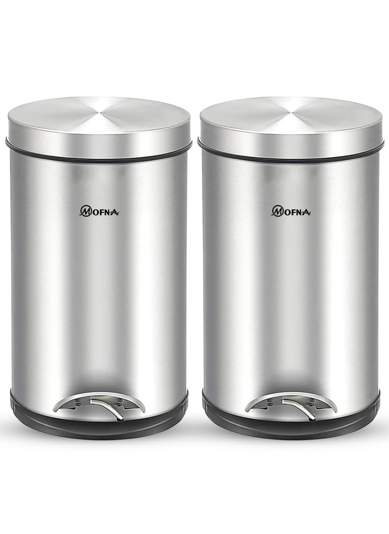 mofna mofna Stainless Steel Pedal Dustbin Foot Operated Dustbin Trashcan Papper Bin Trash Barrel Wastebasket For Kitchen Office Bathroom Home 2 Pcs Silver 7x10 Inch 5 Liter  - Image 1