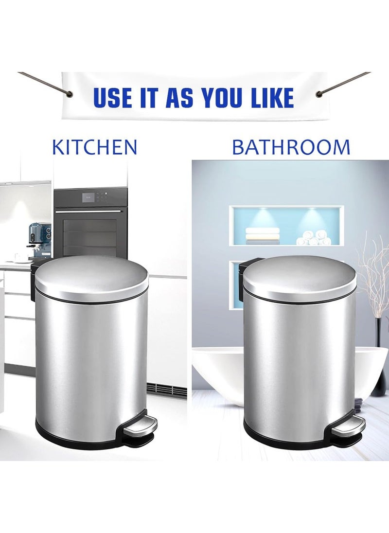 mofna mofna Stainless Steel Pedal Dustbin Foot Operated Dustbin Trashcan Papper Bin Trash Barrel Wastebasket For Kitchen Office Bathroom Home 2 Pcs Silver 7x10 Inch 5 Liter  - Image 3