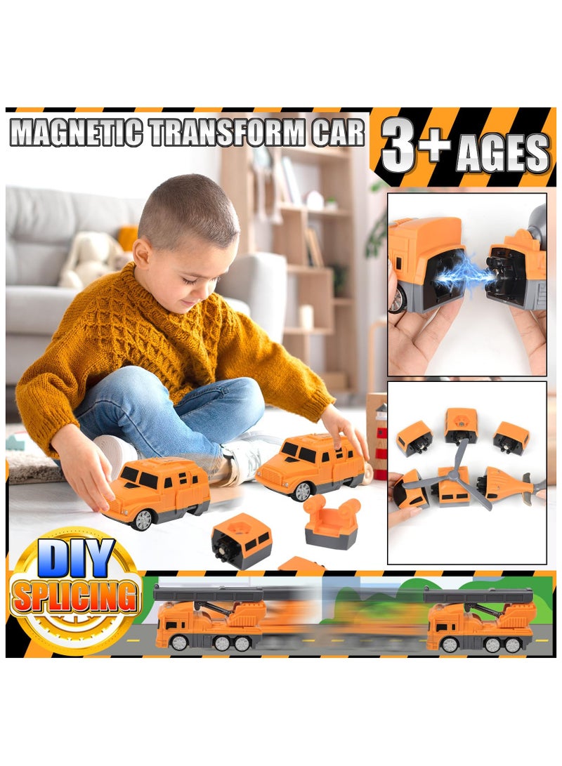 SOLARAE Magnetic Transformers Engineering Car Toys, 21pcs Magnetic Car Toys, Magnetic Building Blocks Tiles, Transformer Robot Car Toy, Transformer Magnetic Robot Toy Gifts for Boys Girls Kids Ages 3+ - Image 2