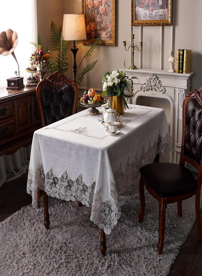 ARTABLE Lace Table Cloths Rectangle Fall Antique Flower Decor Macrame Tablecloth for Outdoor Farmhouse Rustic Kitchen Party Birthday Picnic (White-3, 52 x 70 Inch) - Image 3