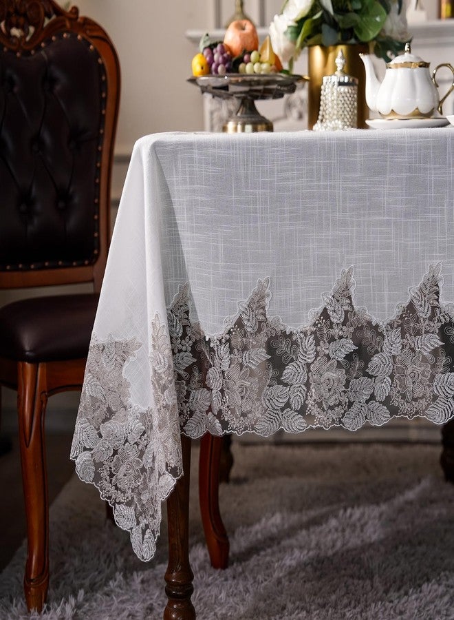 ARTABLE Lace Table Cloths Rectangle Fall Antique Flower Decor Macrame Tablecloth for Outdoor Farmhouse Rustic Kitchen Party Birthday Picnic (White-3, 52 x 70 Inch) - Image 1