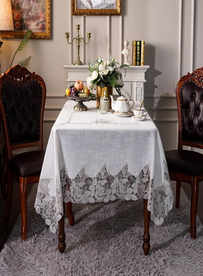 ARTABLE Lace Table Cloths Rectangle Fall Antique Flower Decor Macrame Tablecloth for Outdoor Farmhouse Rustic Kitchen Party Birthday Picnic (White-3, 52 x 70 Inch) - Image 2