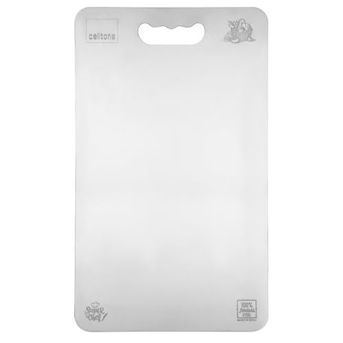Celltone Premium Stainless Steel Chopping Board, Made in India, Food Grade, Rust Free, Non Slip, Anti Bacterial, Ideal for Vegetables, Fruits, Meat, and Baking (L) - Image 1