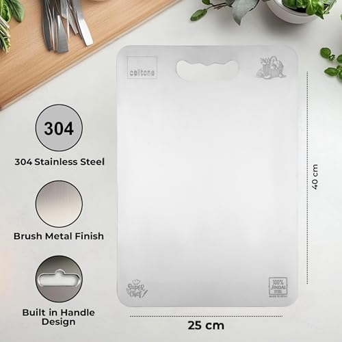 Celltone Premium Stainless Steel Chopping Board, Made in India, Food Grade, Rust Free, Non Slip, Anti Bacterial, Ideal for Vegetables, Fruits, Meat, and Baking (L) - Image 4