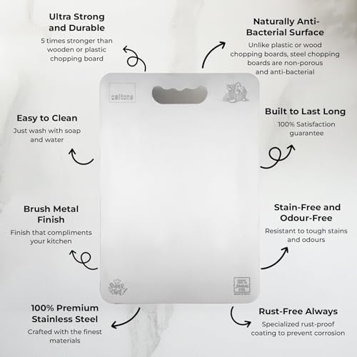 Celltone Premium Stainless Steel Chopping Board, Made in India, Food Grade, Rust Free, Non Slip, Anti Bacterial, Ideal for Vegetables, Fruits, Meat, and Baking (L) - Image 3
