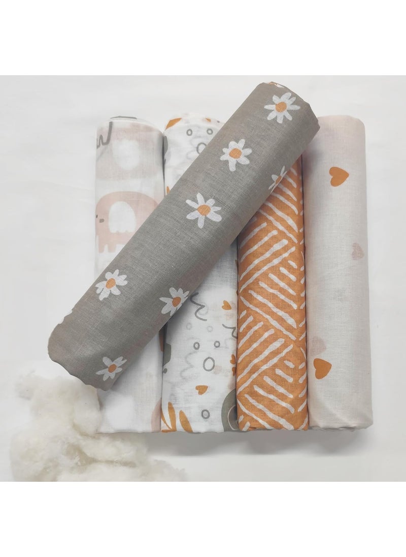 Trance Home Linen Trance Home Linen Super Ultra Soft 100 Cotton Malmal Baby Swaddle Cloth Baby Wrap for New Born Babies Skin Frindelly Soft Baby Towel New Born Swaddles100x100 Cm Terra TotsPack of 5  - Image 3
