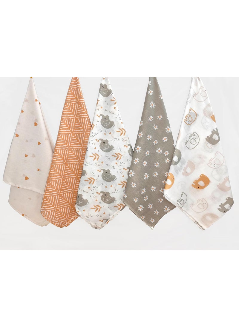 Trance Home Linen Trance Home Linen Super Ultra Soft 100 Cotton Malmal Baby Swaddle Cloth Baby Wrap for New Born Babies Skin Frindelly Soft Baby Towel New Born Swaddles100x100 Cm Terra TotsPack of 5  - Image 4