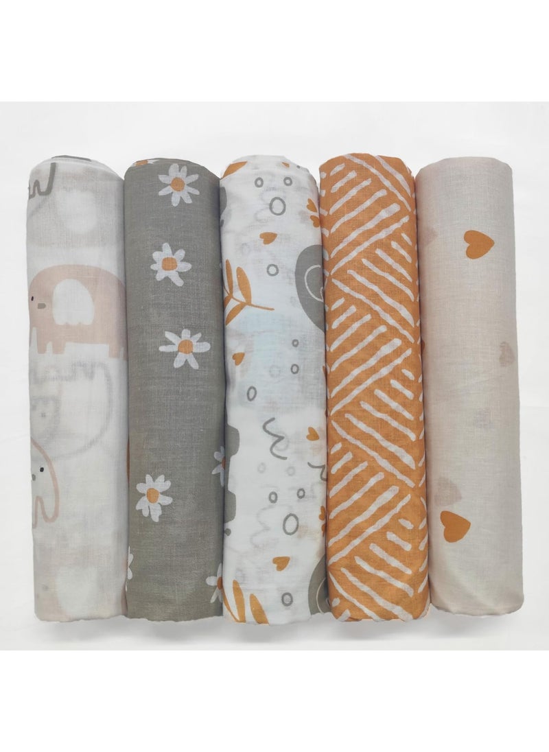 Trance Home Linen Trance Home Linen Super Ultra Soft 100 Cotton Malmal Baby Swaddle Cloth Baby Wrap for New Born Babies Skin Frindelly Soft Baby Towel New Born Swaddles100x100 Cm Terra TotsPack of 5  - Image 1