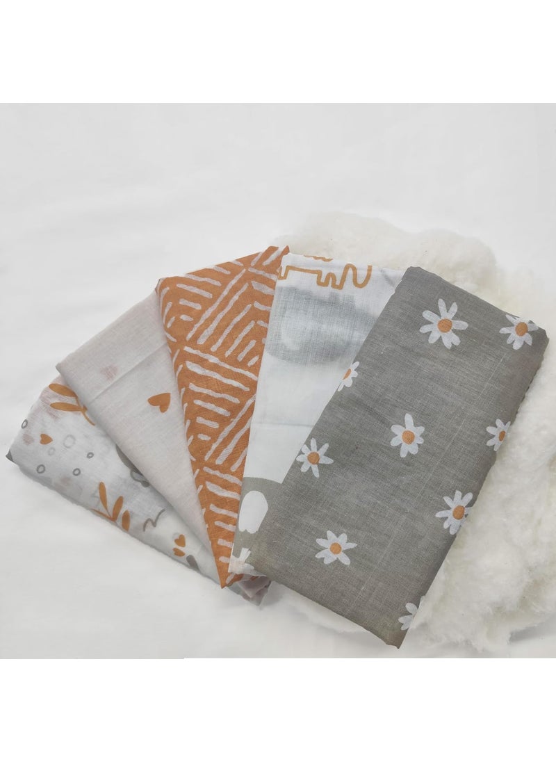Trance Home Linen Trance Home Linen Super Ultra Soft 100 Cotton Malmal Baby Swaddle Cloth Baby Wrap for New Born Babies Skin Frindelly Soft Baby Towel New Born Swaddles100x100 Cm Terra TotsPack of 5  - Image 2