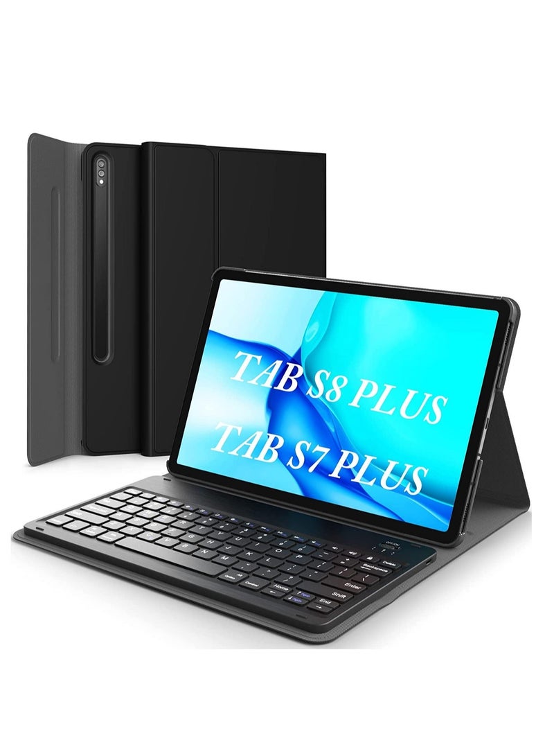 MUNTAQI Galaxy Tab S8 Plus/ S7 Plus Keyboard Case, Wireless Detachable - Image 1